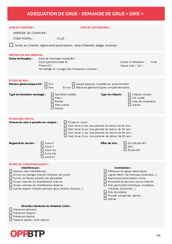 Formaliser l'examen d'adéquation d'une grue GME