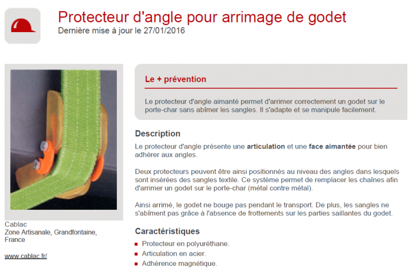 Protecteur angle arrimage godets