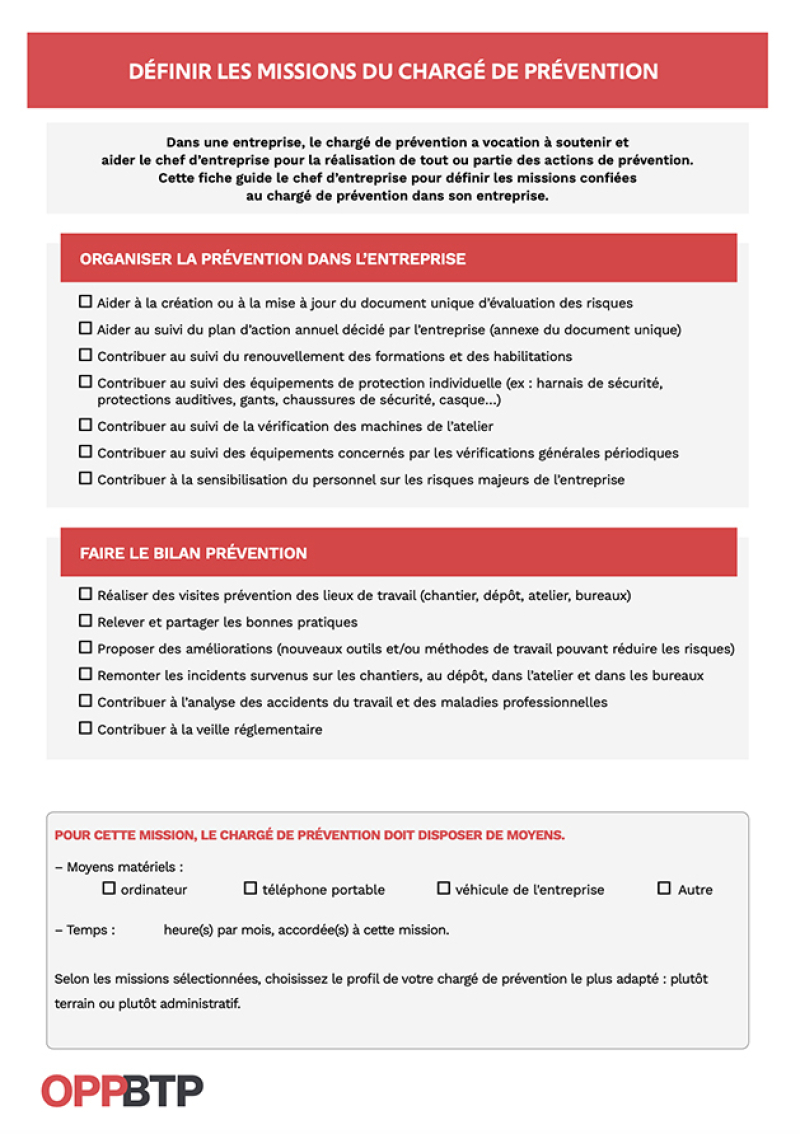 Je définis les missions du chargé de prévention dans l'entreprise