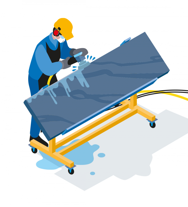 Découper et tailler des pierres contenant de la silice cristalline en atelier