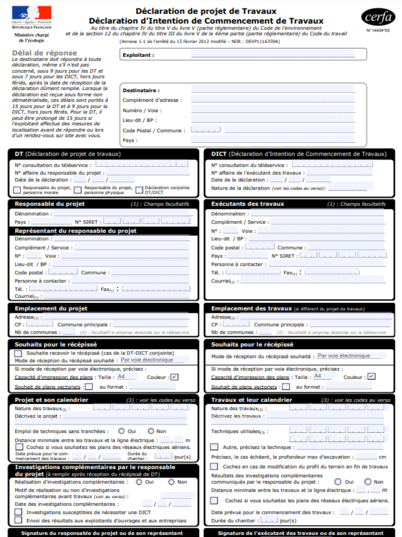 DT/DICT : formulaire cerfa