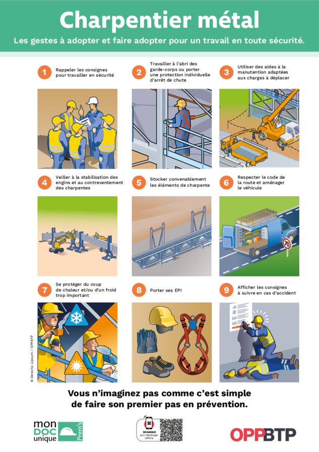 Charpentier métal - Les gestes à adopter et faire adopter pour un travail en toute sécurité