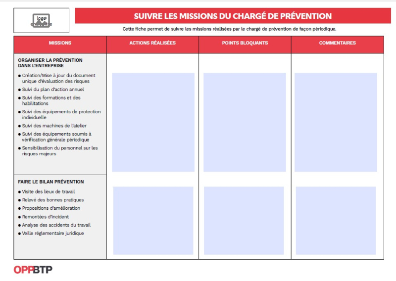 Je suis les missions réalisées par le chargé de prévention