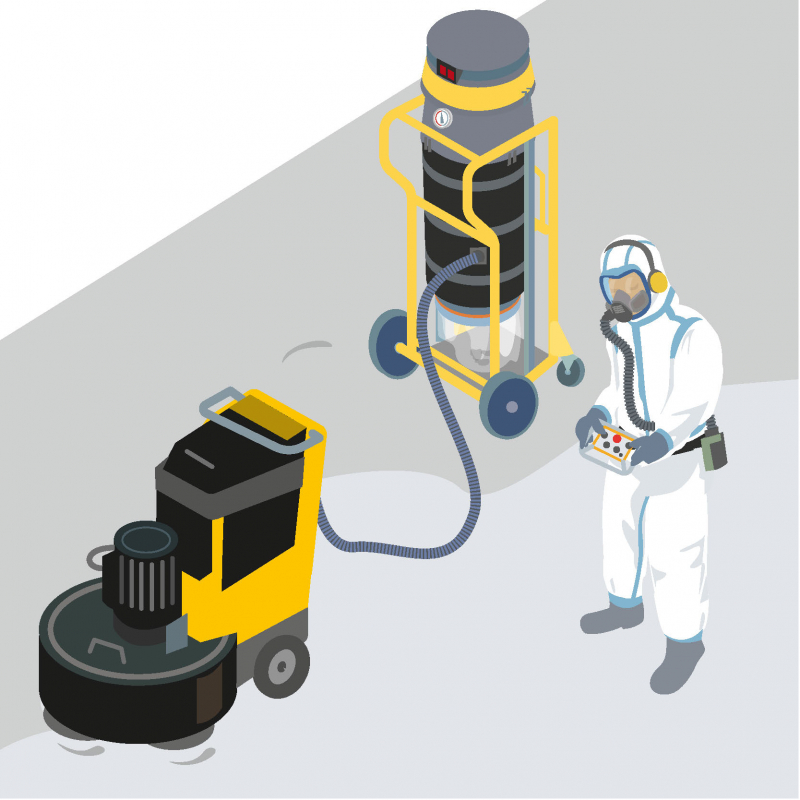Retirer les dalles de sol et la colle amiantées avec une rectifieuse télécommandée