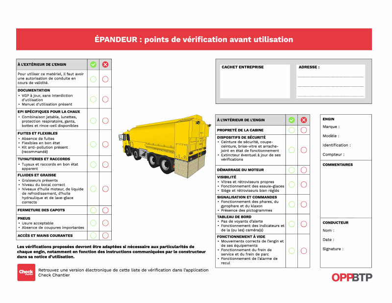 Je vérifie un engin de traitement de sol avant de l’utiliser