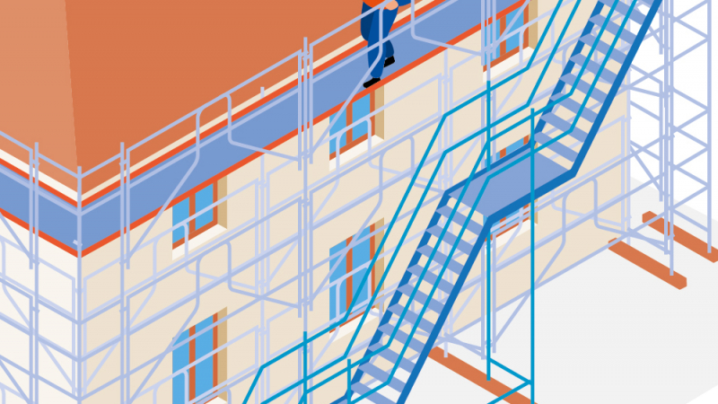 Des volées d’escalier pour accéder à l'échafaudage