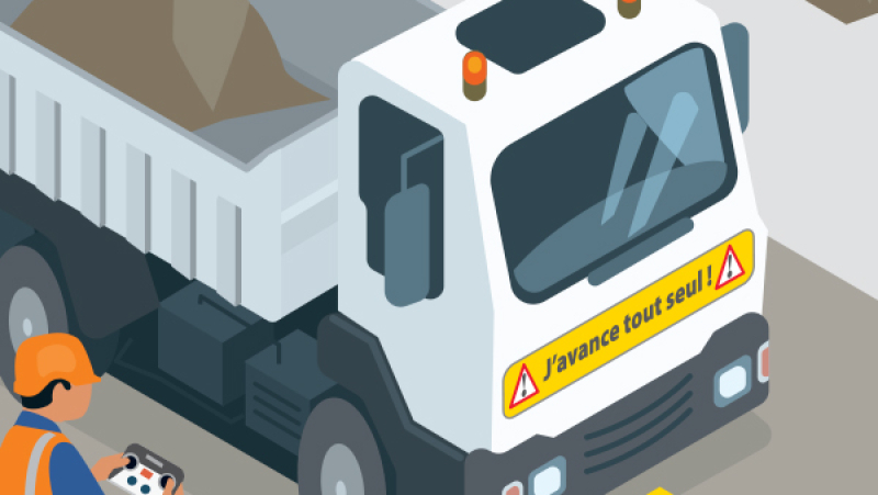Informer de l’utilisation d’un camion commandé à distance avec une affiche « J’avance tout seul ! »