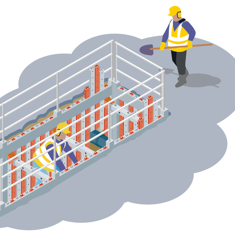 Un blindage de tranchée à tiroirs adapté au franchissement de réseaux