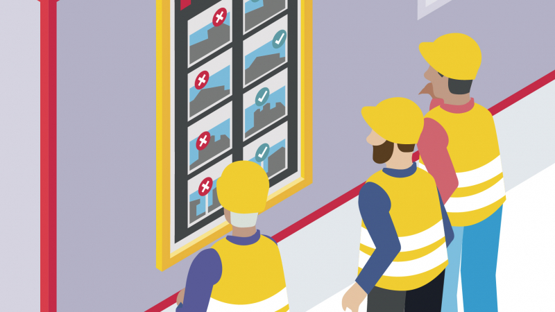 Un affichage prévention illustré avec les photos du chantier