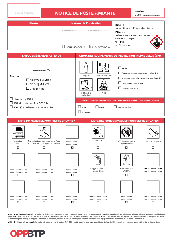 La notice de poste amiante