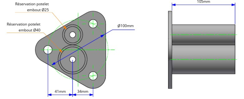 S19020 - Platine potelets garde-corps Retotub