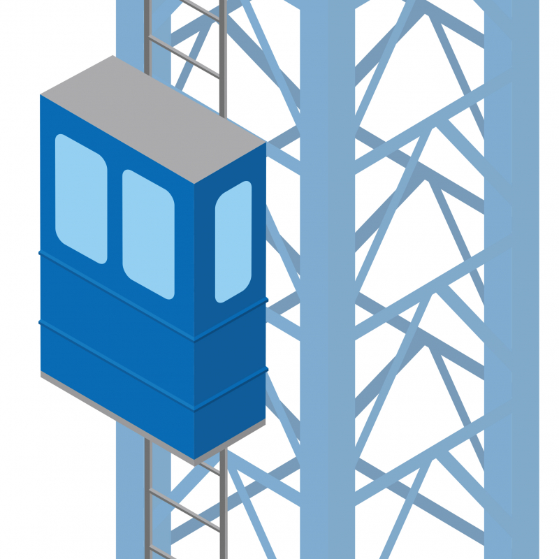 Un ascenseur électrique à crémaillère pour accéder à la cabine de pilotage d’une grue